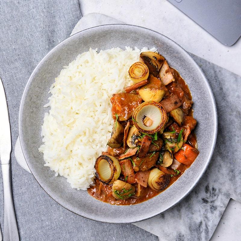 Beef Bourguignon with Steamed Rice