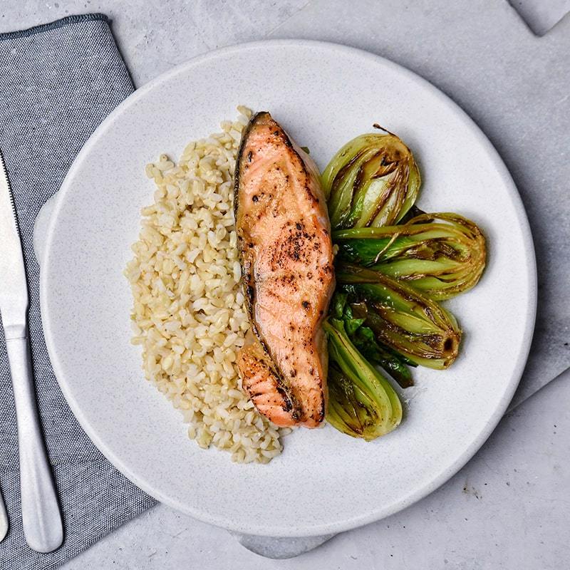 Miso Glazed Salmon with Bok Choy & Brown Rice